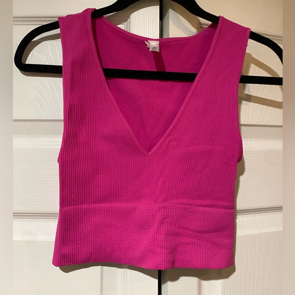 pink v-neck tank top